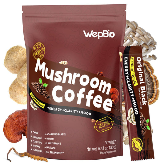 WepBio Original Black 11 in 1 mushroom coffee bag with 30 servings