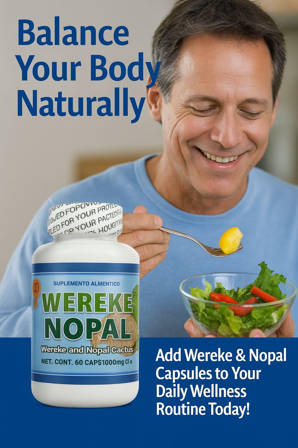 Close-up of Wereke and Nopal capsules bottle