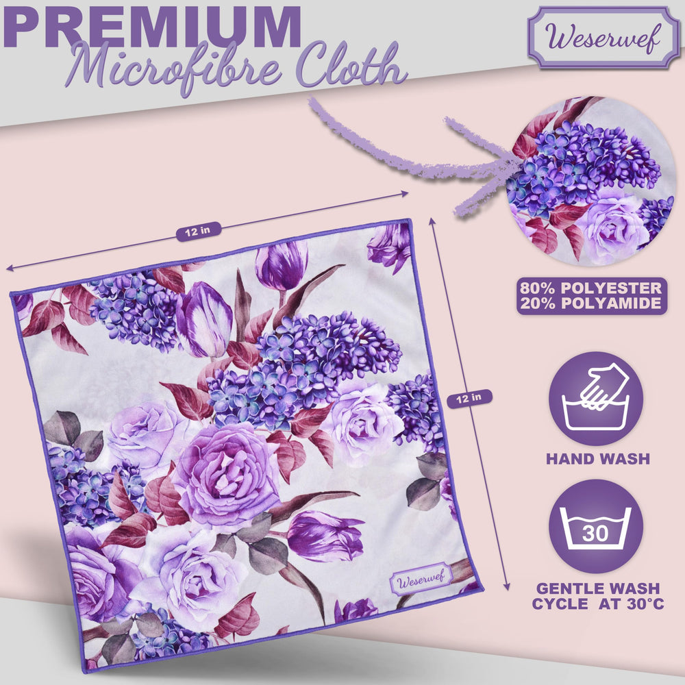 Close-up of Weserwef 12x12 inch microfiber cloth in rose and lilac