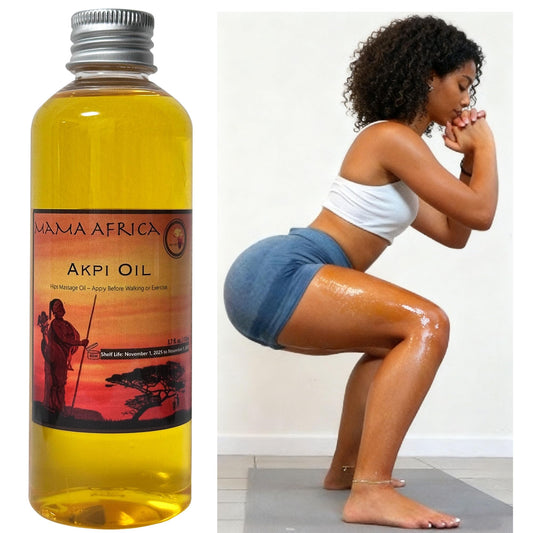 West African Akpi Seeds HIPS Massage Oil bottle on a white background