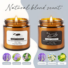 Deep Sleep candle close-up showing calming notes
