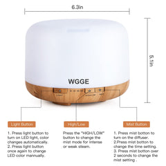 WGGE diffuser displaying 7 color LED mood lights