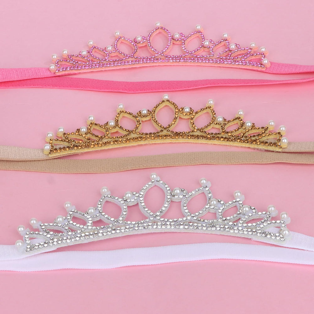 WHAVEL crown headbands pink glitter, comfy elastic fit for all day princess moments