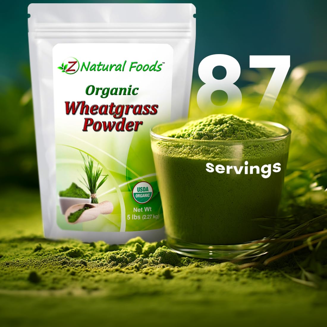 Wheatgrass powder packaging with label
