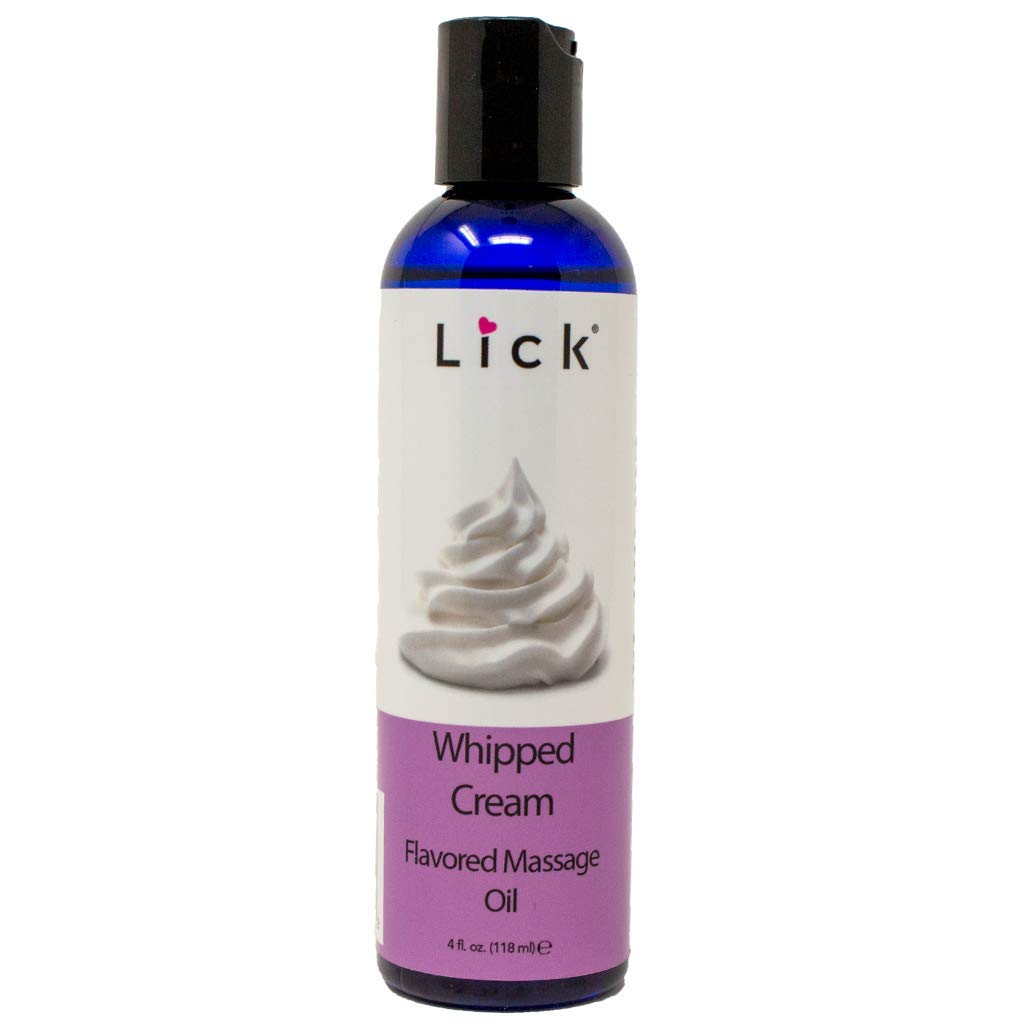 Whipped cream flavored massage oil bottle 4 oz on a neutral background