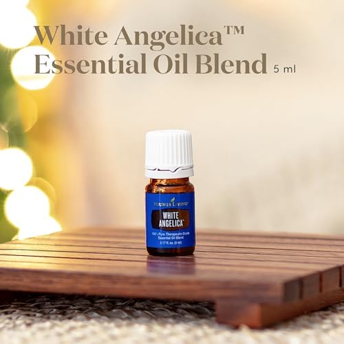 Close-up of White Angelica essential oil bottle label