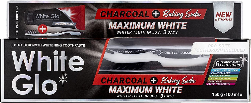 White Glo Charcoal + Baking Soda toothpaste tube 150g
