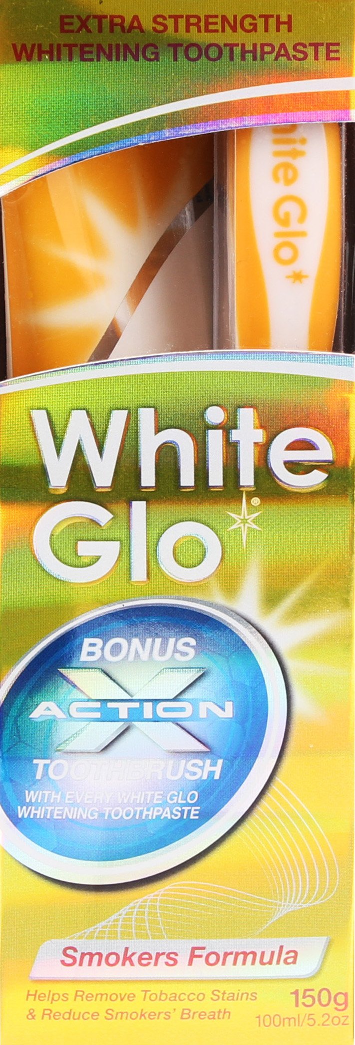 Free White Glo X Action Toothbrush included with toothpaste