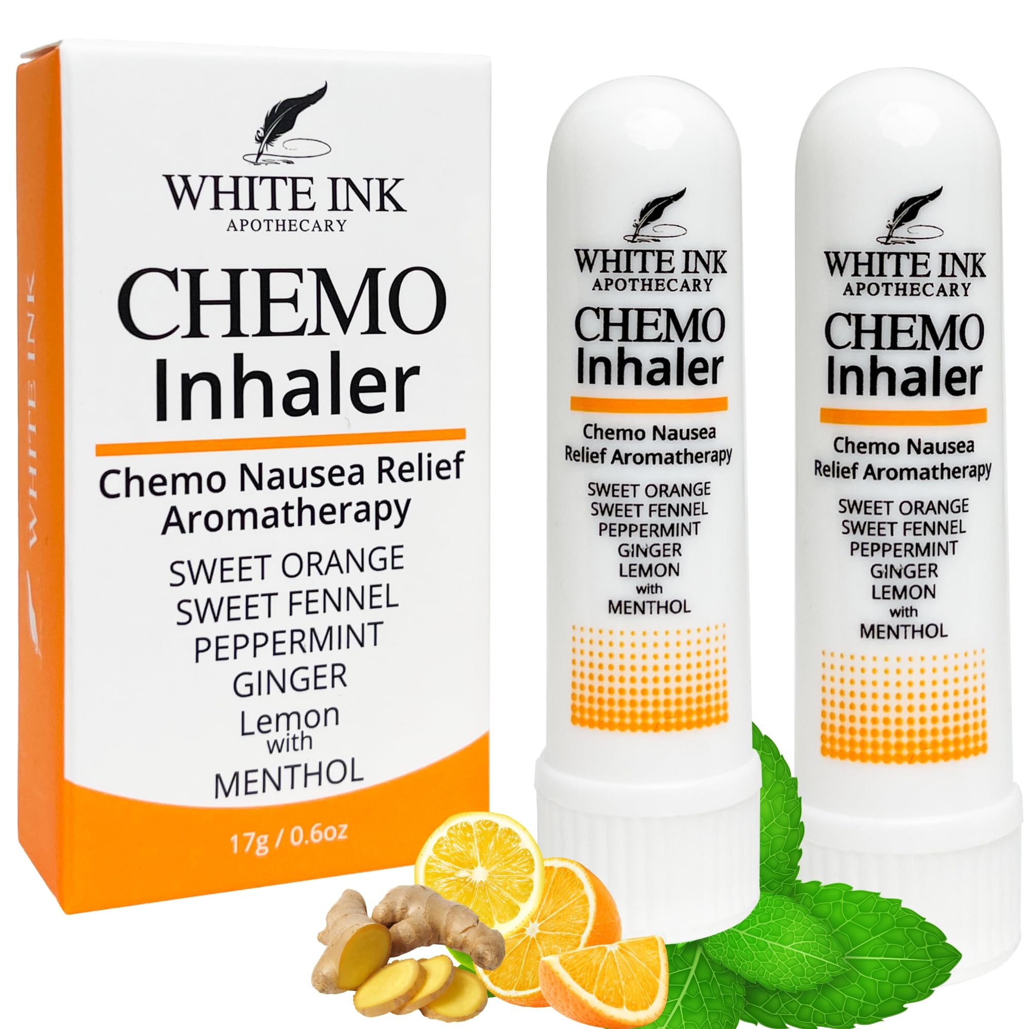 White Ink Apothecary chemo nausea inhaler pack front view offering portable, drug-free relief.