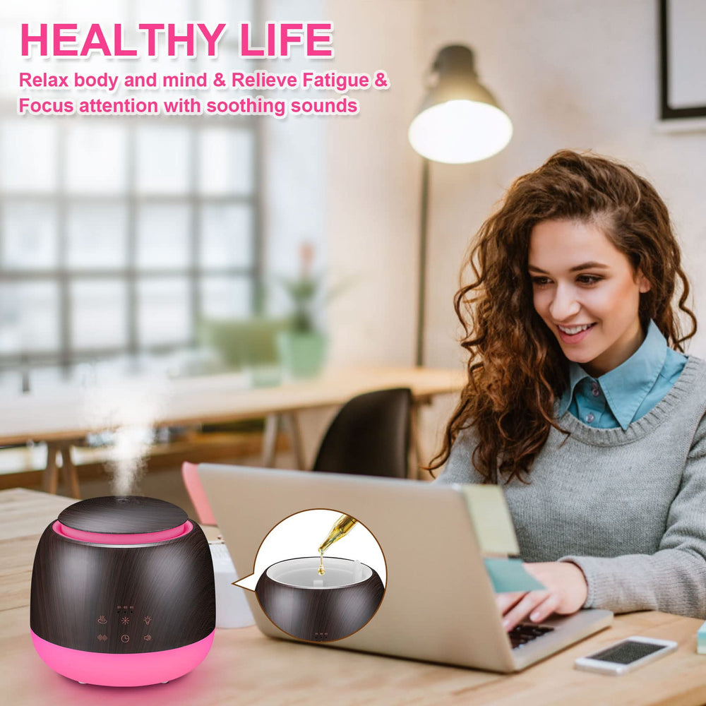 Compact 300ml diffuser in deep brown on a bedside table
