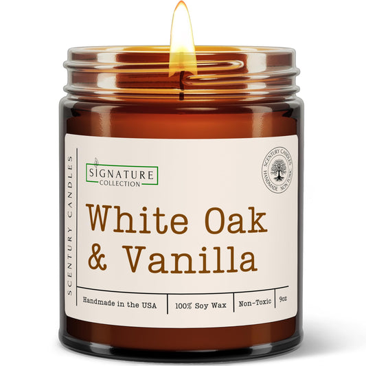 White Oak Vanilla scented candle label