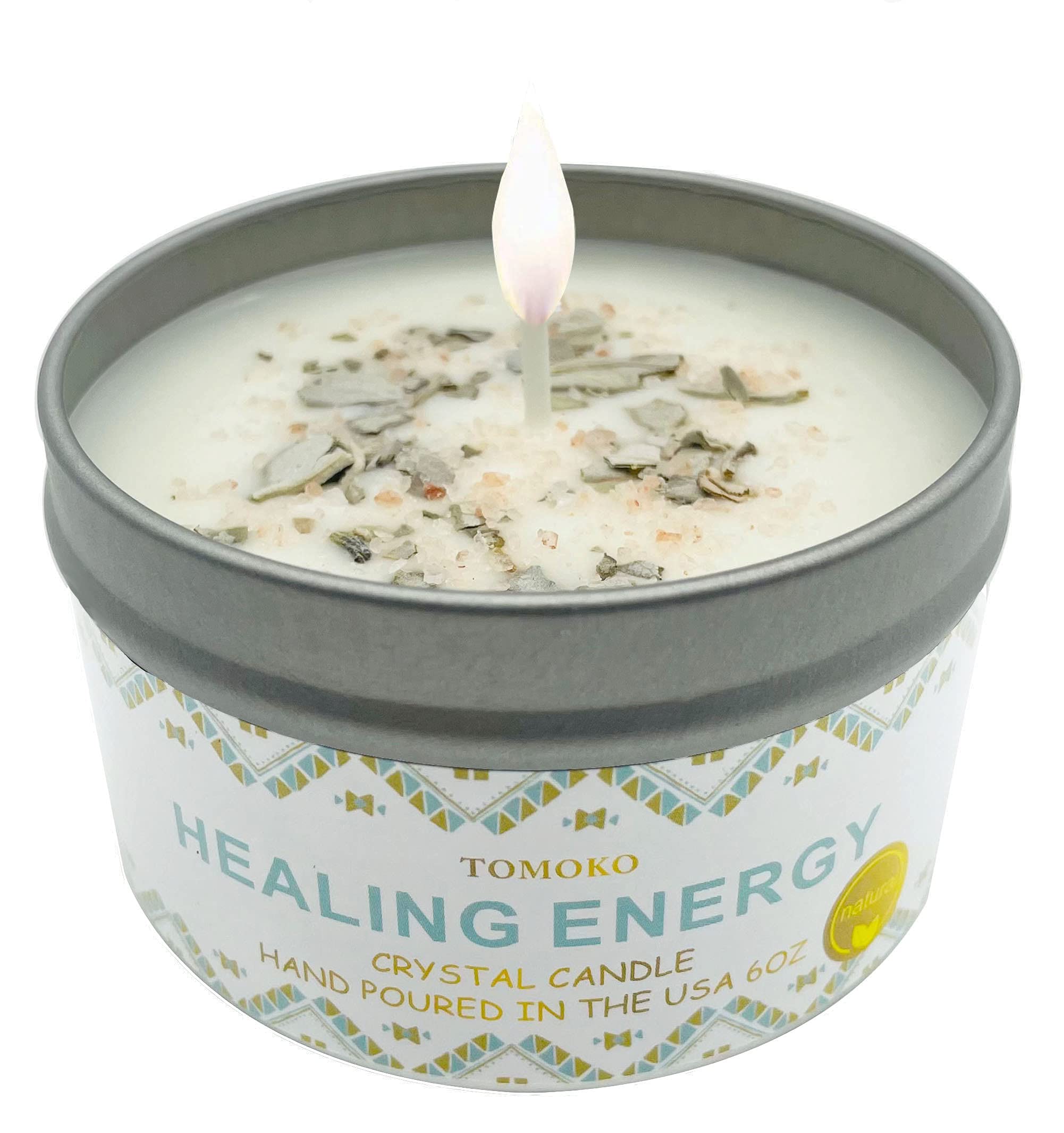 White Sage Candle 6 oz with Sage Leaf and Himalayan Salt
