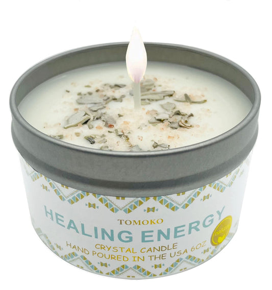 White Sage Candle 6 oz with Sage Leaf and Himalayan Salt