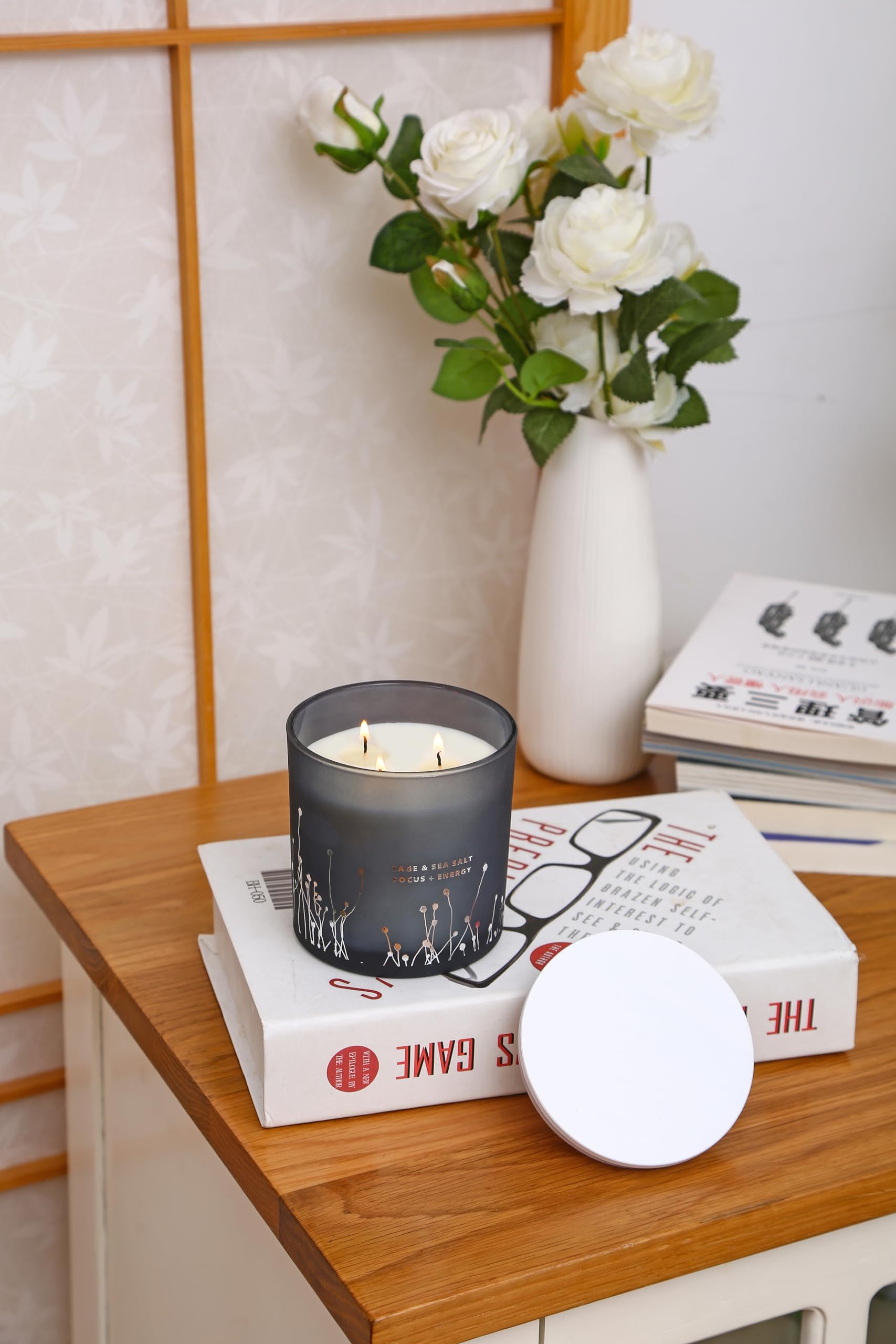 Ambient lighting featuring White Sage Sea Salt candle