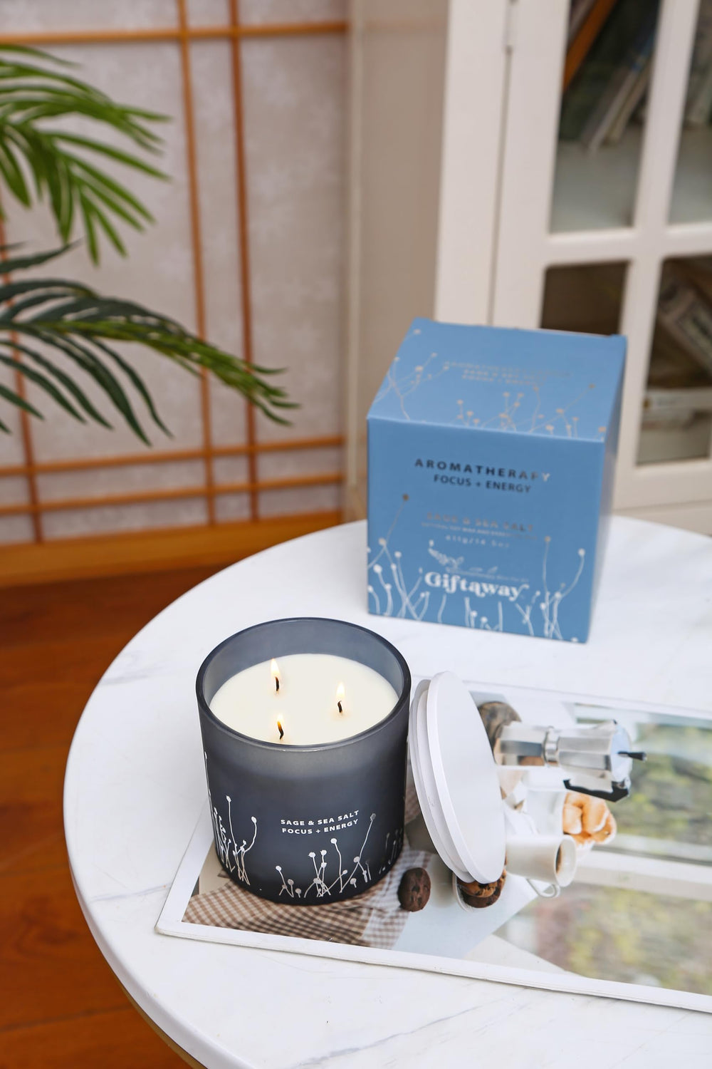 Label detail on White Sage Sea Salt soy candle