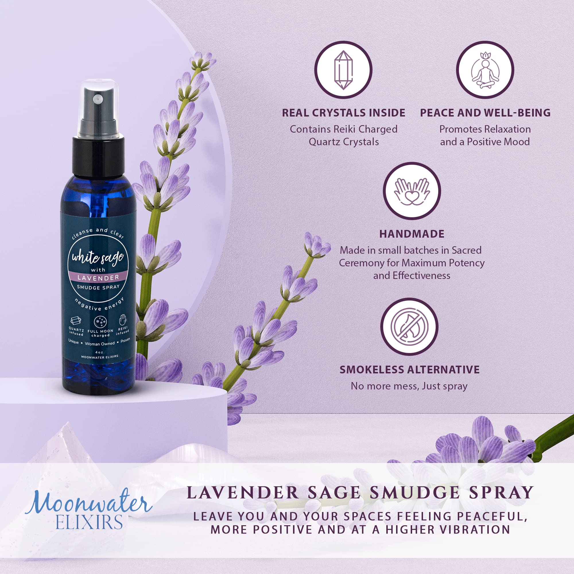 Smokeless sage spray for cleansing negative energy in home and office