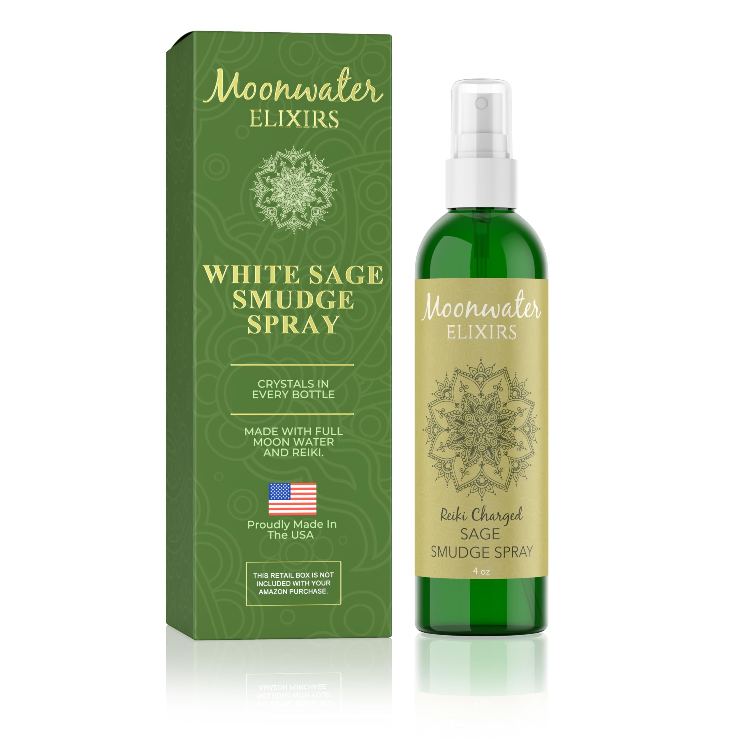 4oz bottle of White Sage Smudge Spray with clear quartz crystals