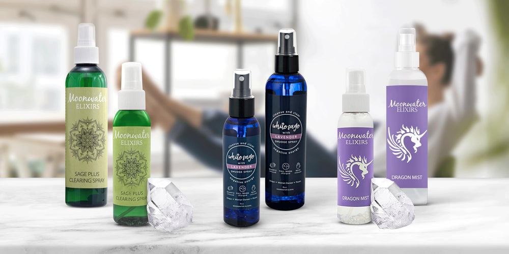 Lifestyle image showing sage spray in a calm meditation space