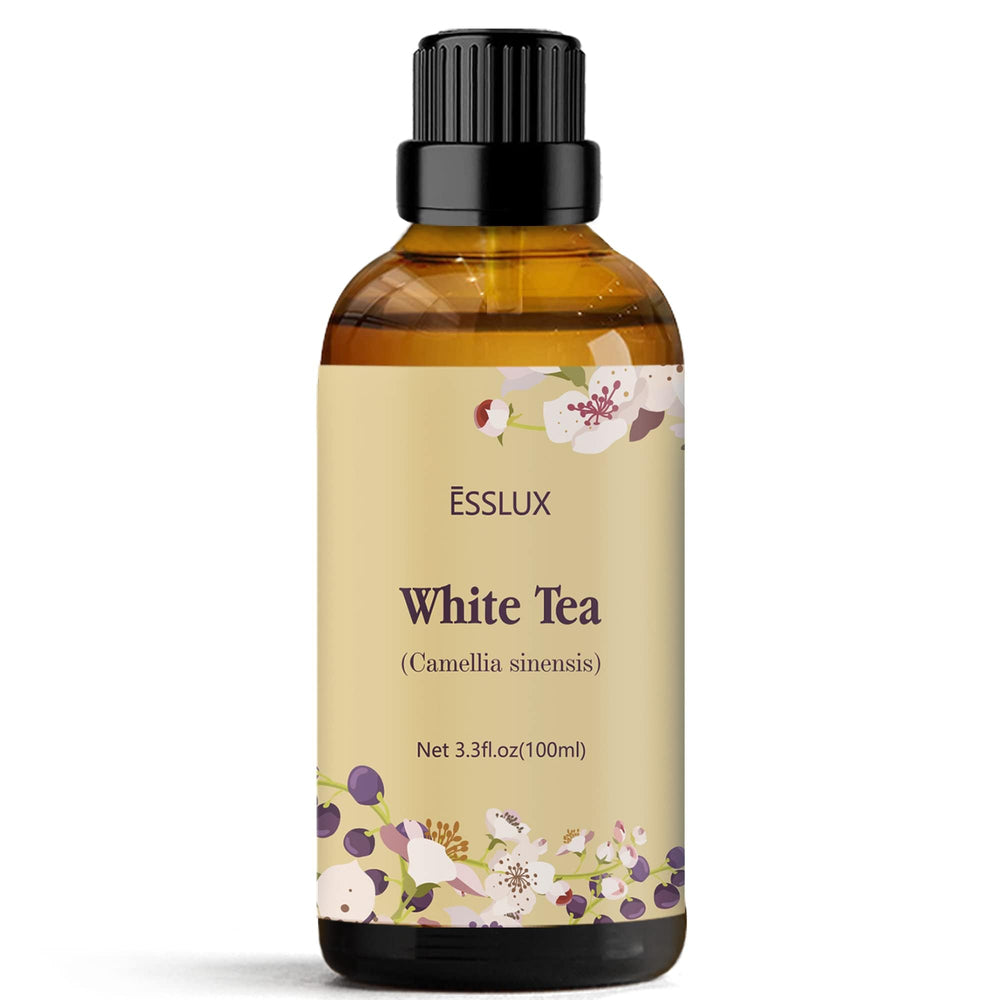 Amber glass bottle of White Tea Essential Oil 100ml with dropper
