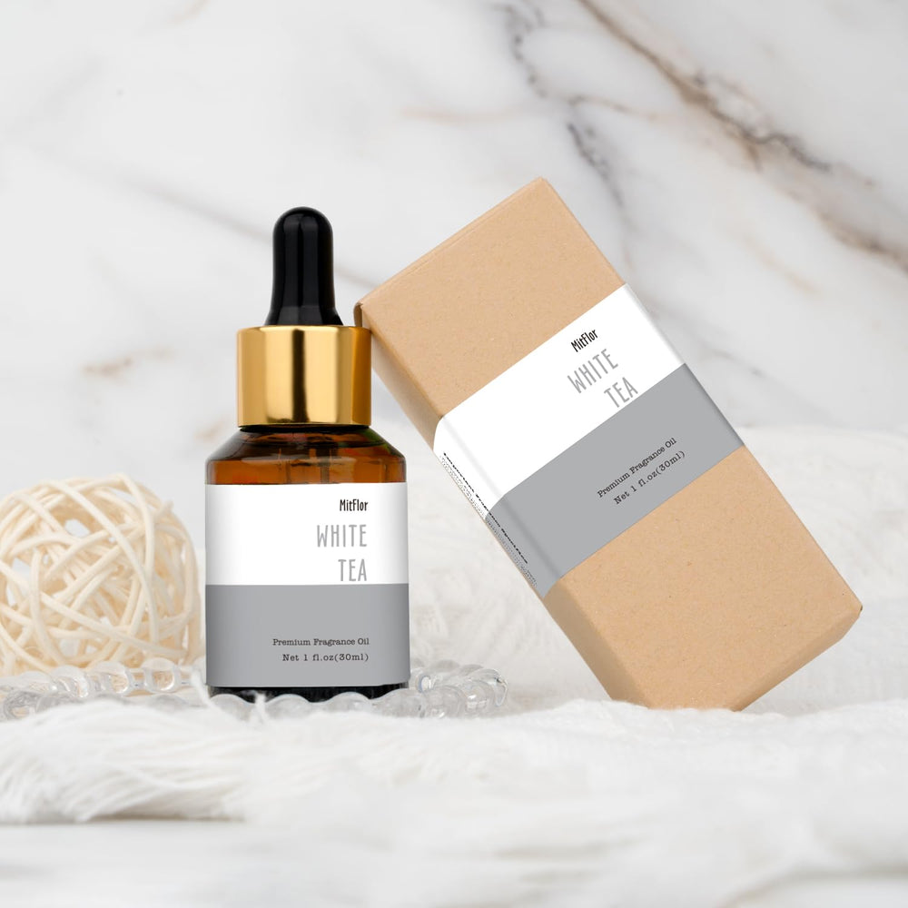 Herbal notes of white tea with geranium in fragrance oil