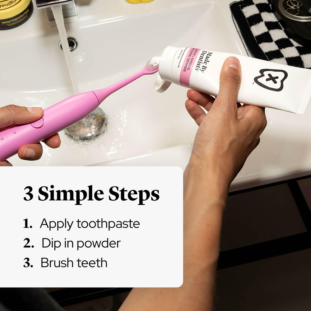 Powder used morning or night for enamel-strengthening
