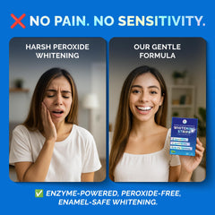 Enamel-safe peroxide-free whitening strips with papain & bromelain