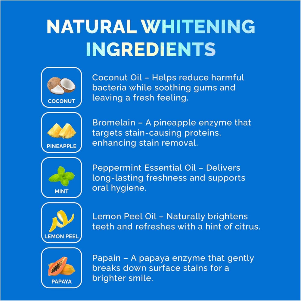 Mint and coconut-infused natural whitening formula ingredients