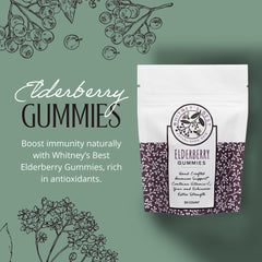 Ingredients panel featuring elderberry, vitamin C, zinc and echinacea