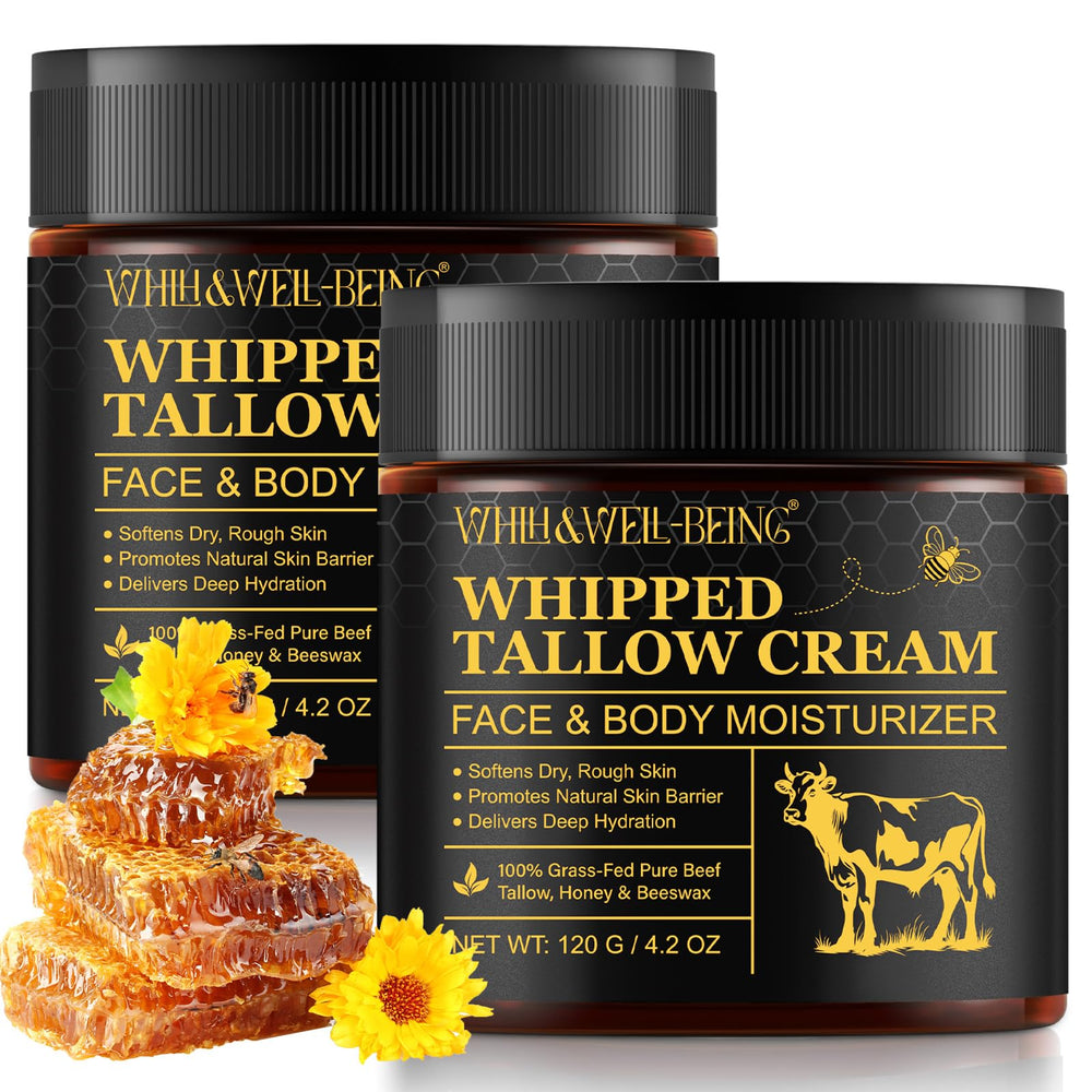 WHLH WELL-BEING beef tallow honey balm two-pack on display nourishes skin