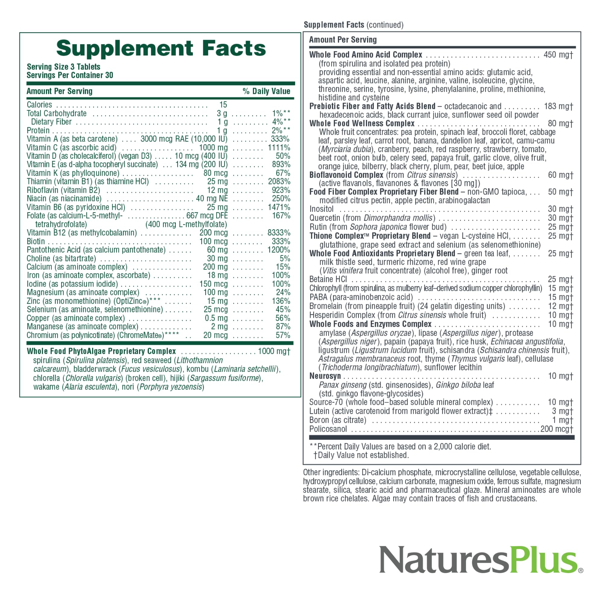Whole-body support multivitamin ingredients and nutrients