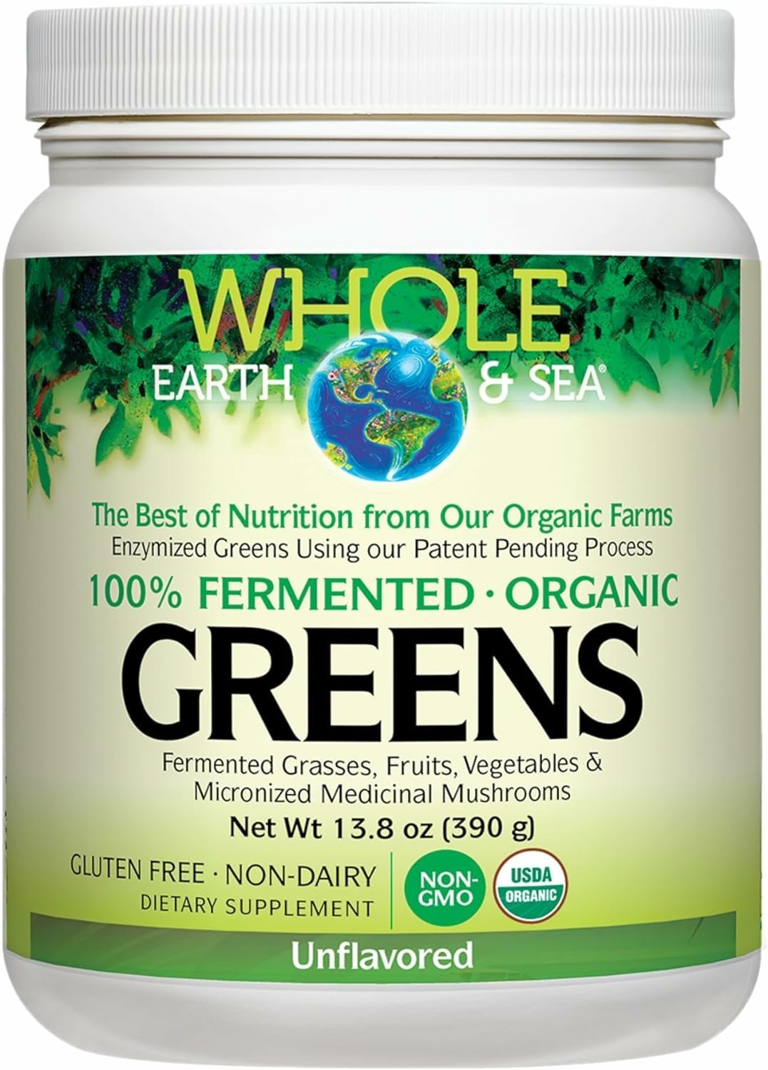 Whole Earth & Sea Organic Fermented Greens bottle - front view