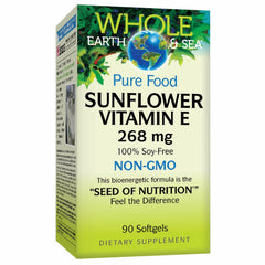 Bottle of Whole Earth & Sea Sunflower Vitamin E supplement by Natural Factors