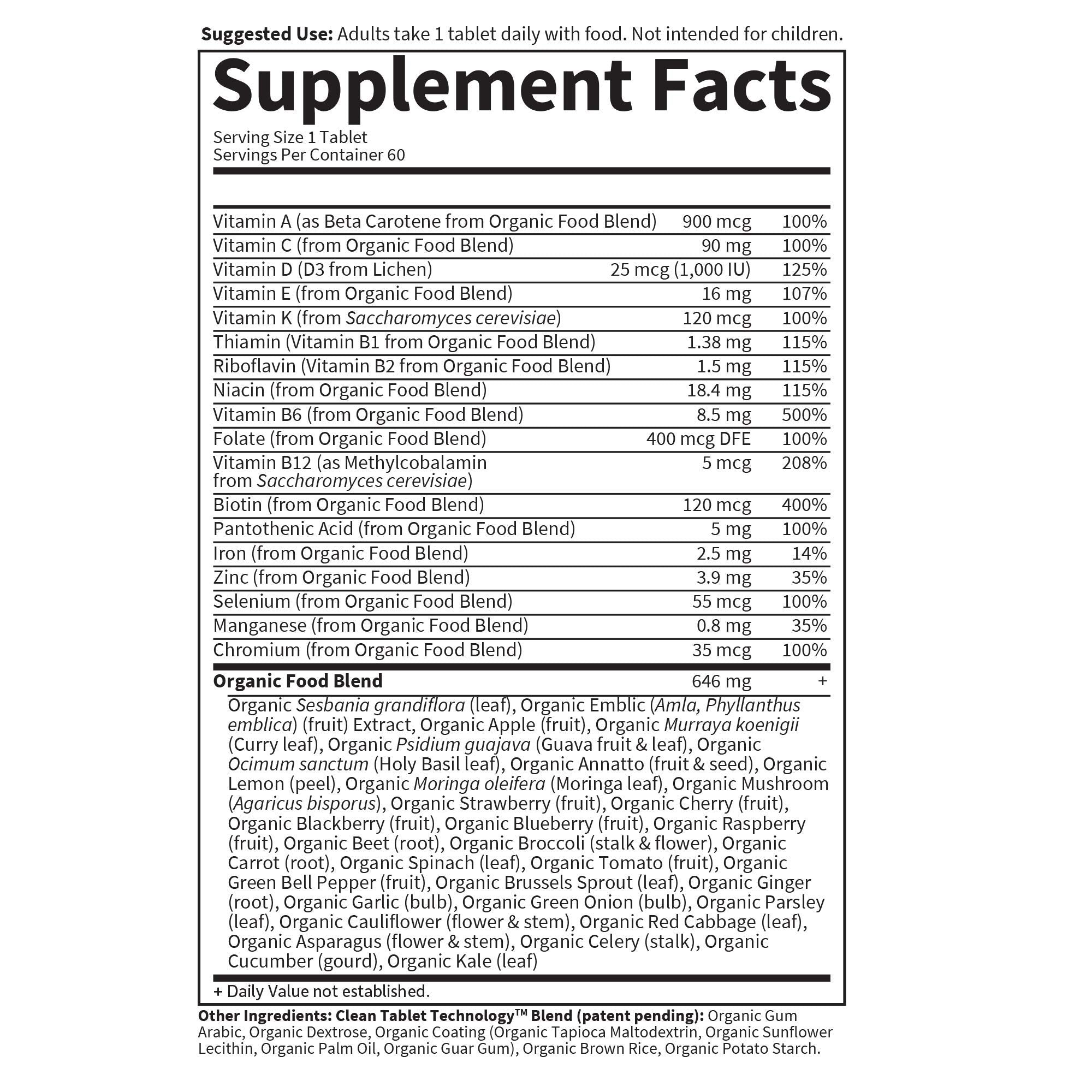 Close-up of whole-food ingredients in the multivitamin