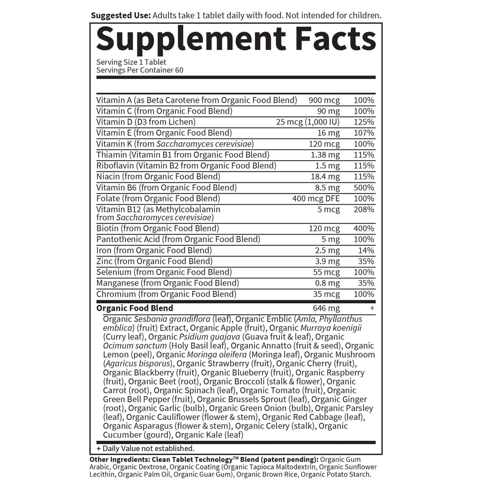 Close-up of whole-food ingredients in the multivitamin