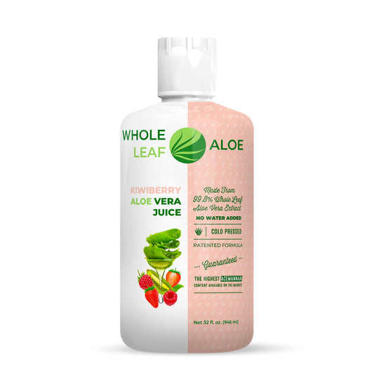 32 oz bottle of whole leaf aloe vera juice with kiwiberry flavor