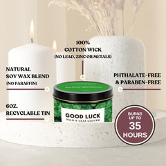 Whole Works 35-hour burn time candle in cozy setting for extended ambiance.