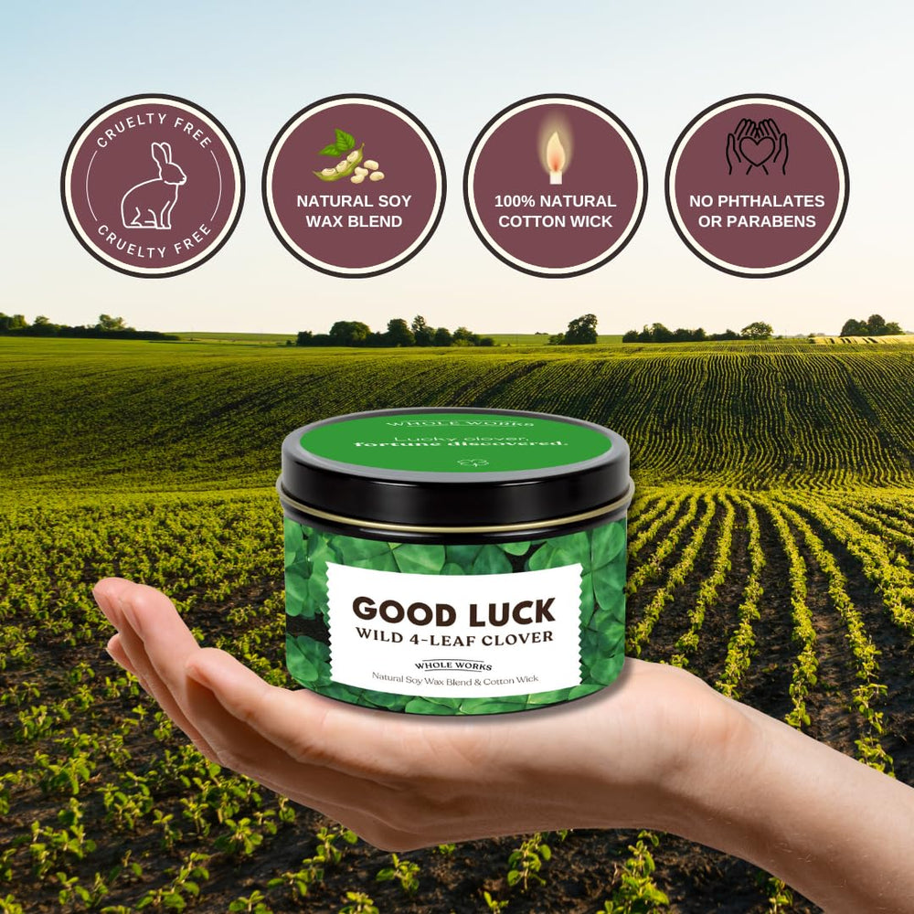 Whole Works Good Luck Clover scent flame inviting calm focus and contemplation.