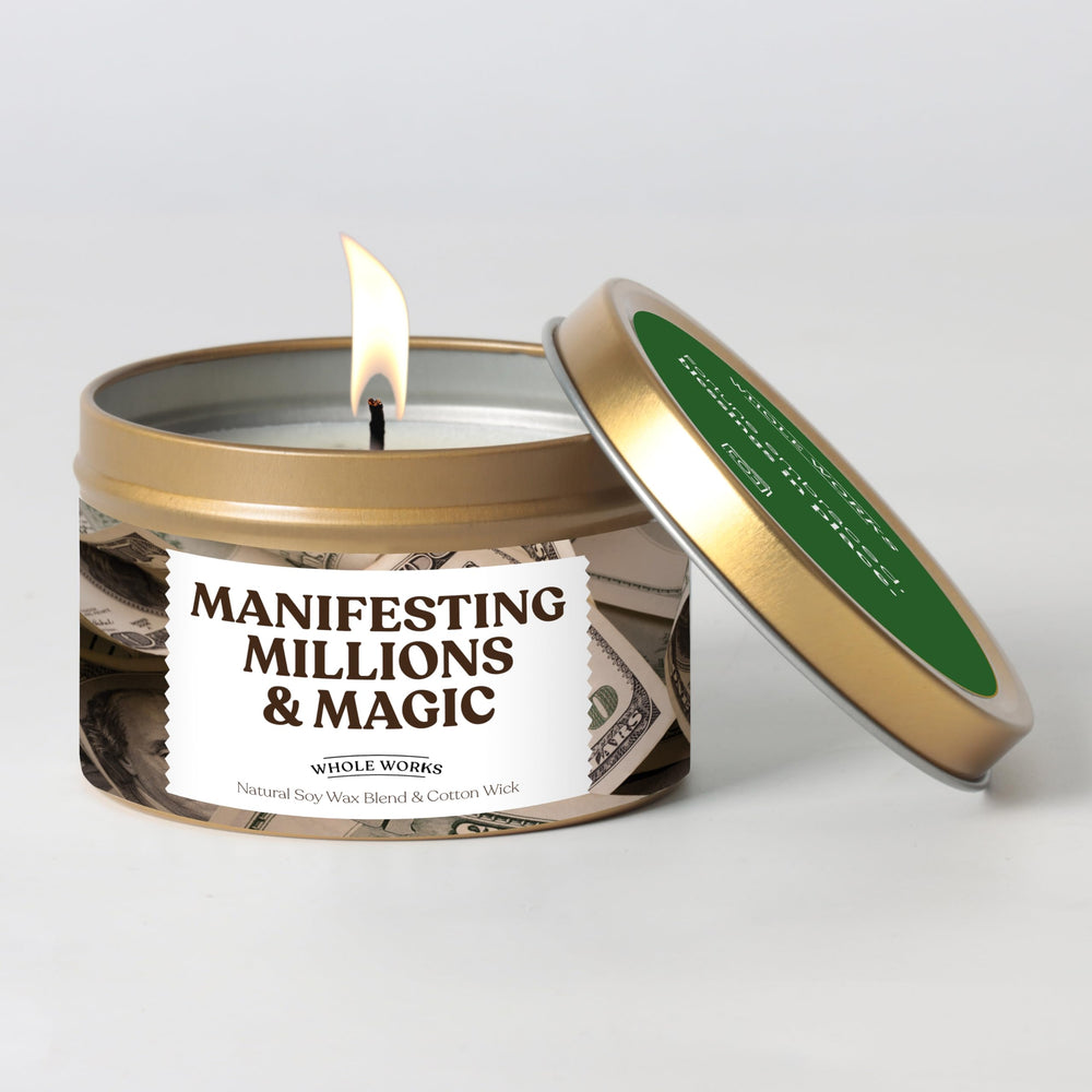 Whole Works energy cleansing candle on smudging ritual setup