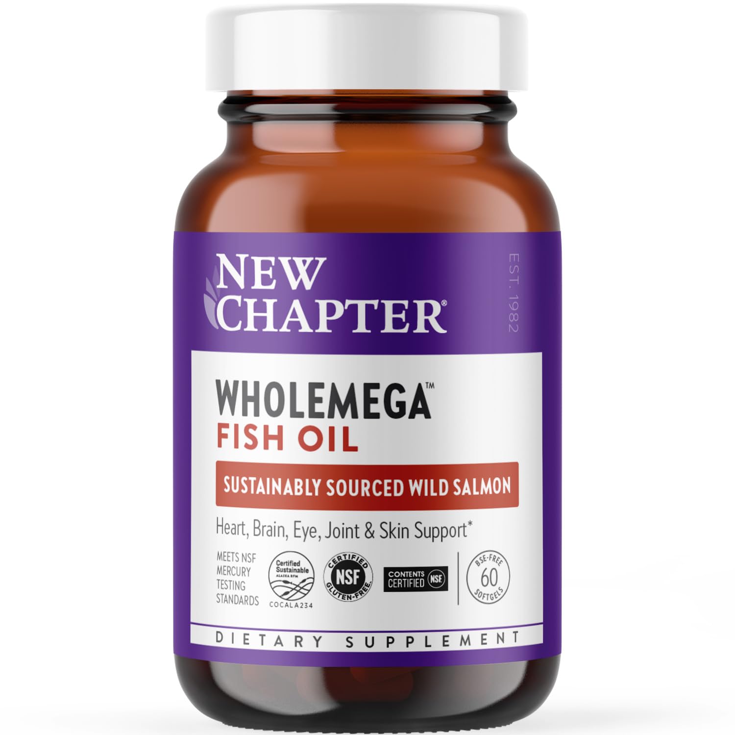 New Chapter Wholemega Fish Oil bottle with 60 softgels
