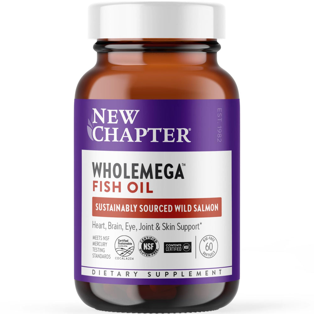 New Chapter Wholemega Fish Oil bottle with 60 softgels