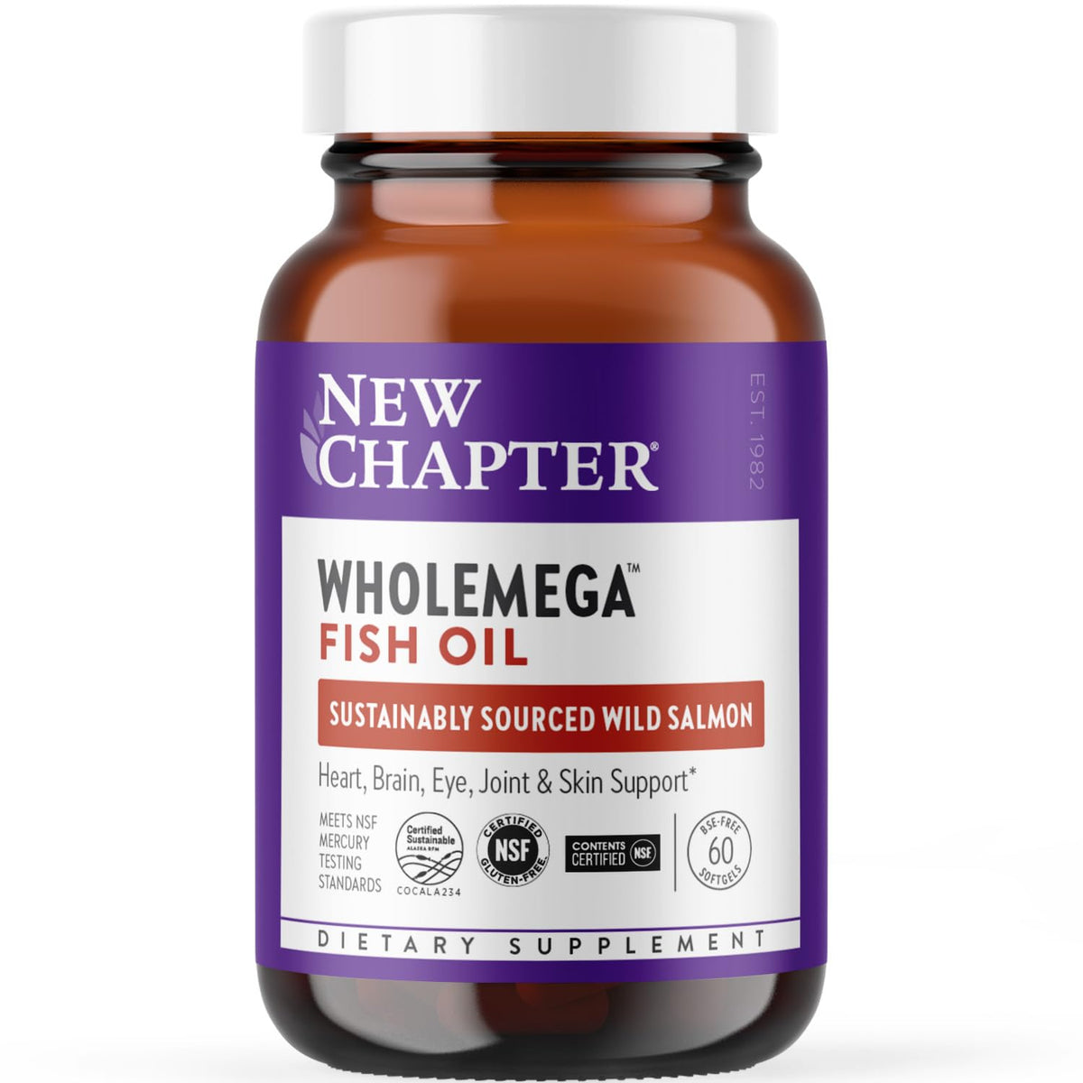 New Chapter Wholemega Fish Oil bottle with 60 softgels
