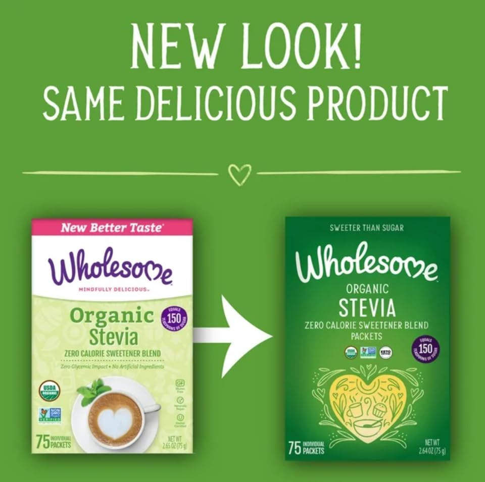 Wholesome logo with stevia product on white background
