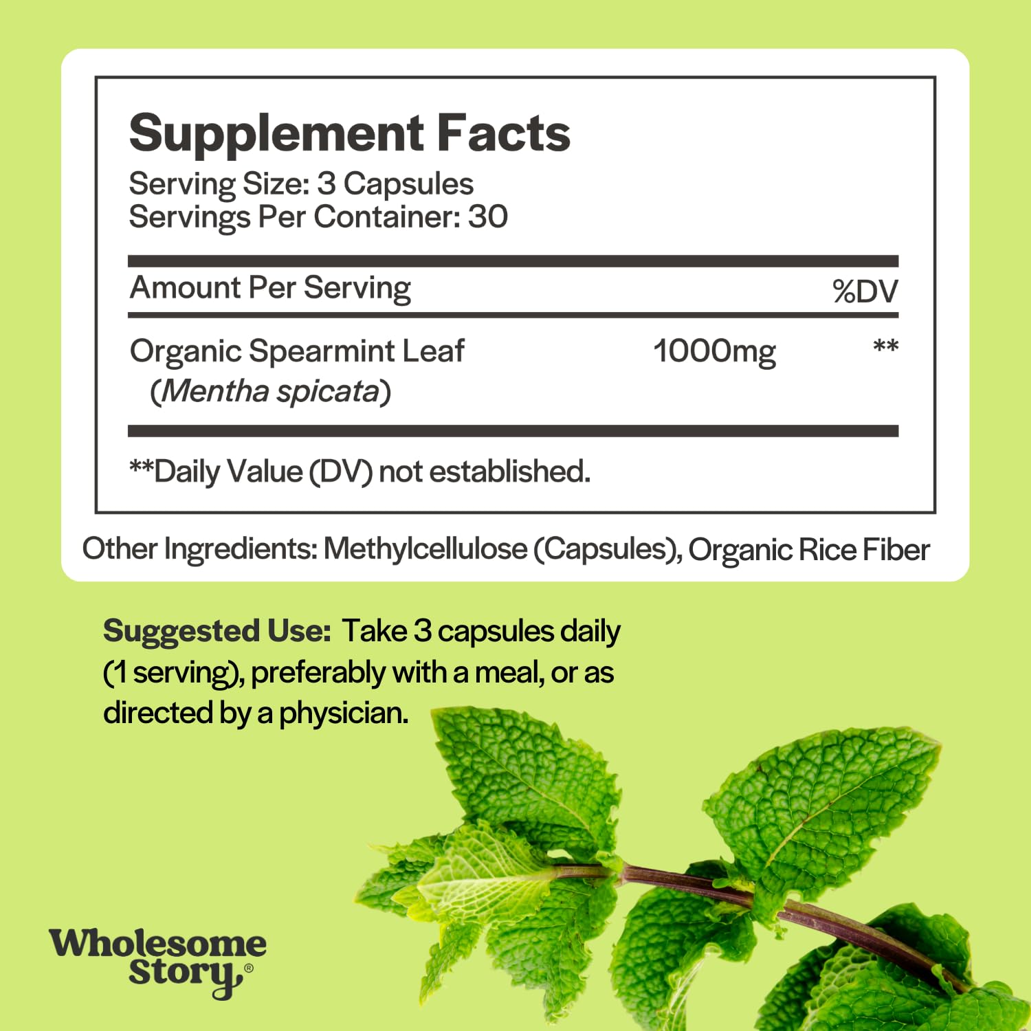 Close-up of spearmint leaves with capsule imagery