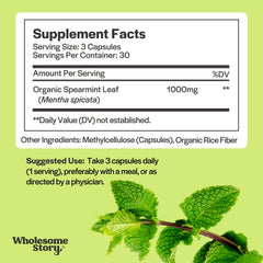 Close-up of spearmint leaves with capsule imagery