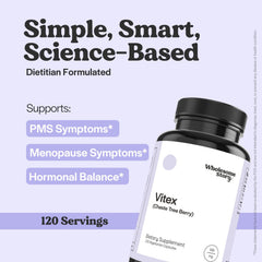 Wholesome Story Vitex chasteberry label shows 500 mg extract per capsule for balance.