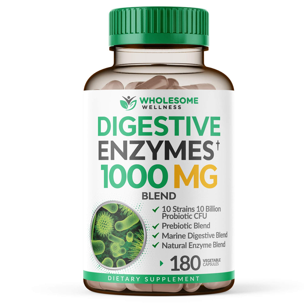 Wholesome Wellness Digestive Enzymes bottle showing 1000mg dosage
