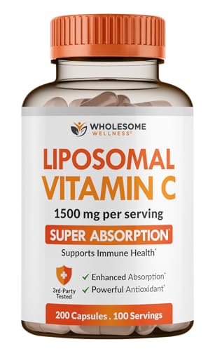 Bottle of Wholesome Wellness Liposomal Vitamin C Capsules with 200 capsules and 1500 mg per serving