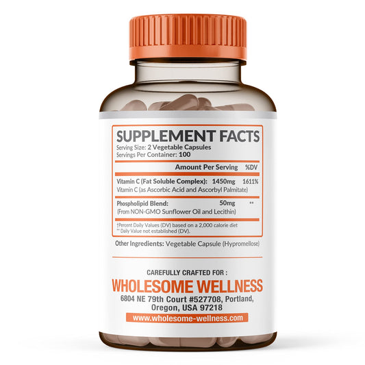 Close-up of Liposomal Vitamin C capsules highlighting high absorption