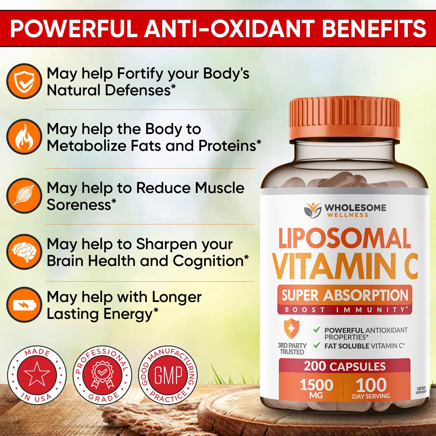 Non-GMO, soy-free, gluten-free, vegan vitamin C capsules