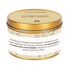 Whole Works Champagne Toast Candle eco-friendly-wax highlight sustainable, paraffin-free option for responsible gifting.